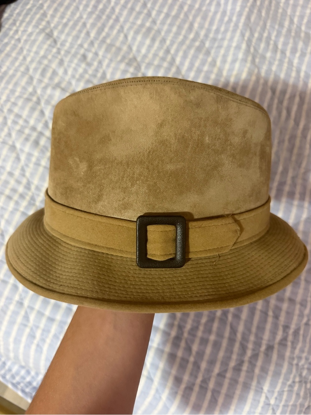 Vintage Dobbs Hat Tan Suede Fedora brown buckle 7 3/8